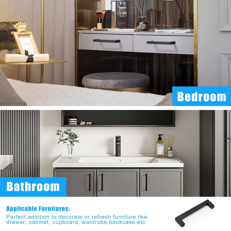 KNOBWELL 15 Pack 5 inch Black Cabinet Pulls, Stainless Steel Kitchen Cabinet Pulls and Handles, Vanity Dresser Drawer Pulls, 5-1/2" Overall Length, 5" Hole Center - Image 3